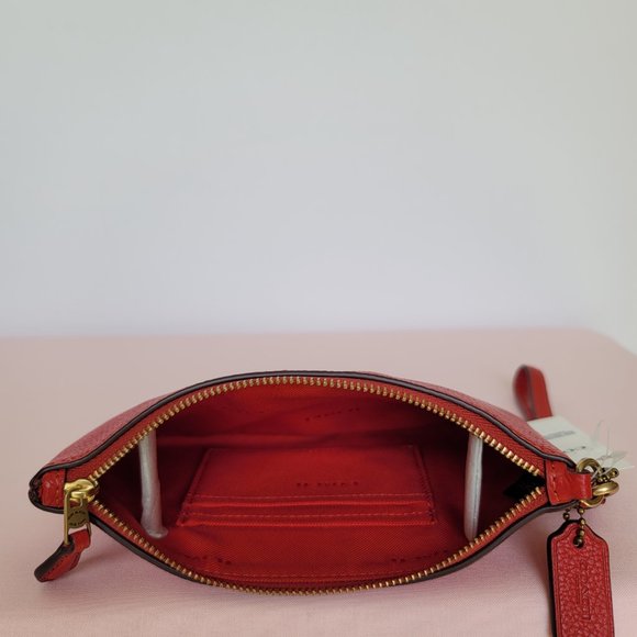COACH Small Wristlet in Polished PebbleD Leather- Sport Red⭐ - Picture 15 of 16